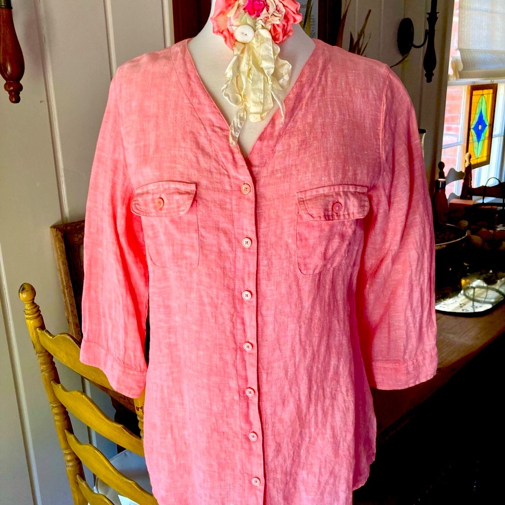 Orvis Rose Linen V-Neck Tunic Medium